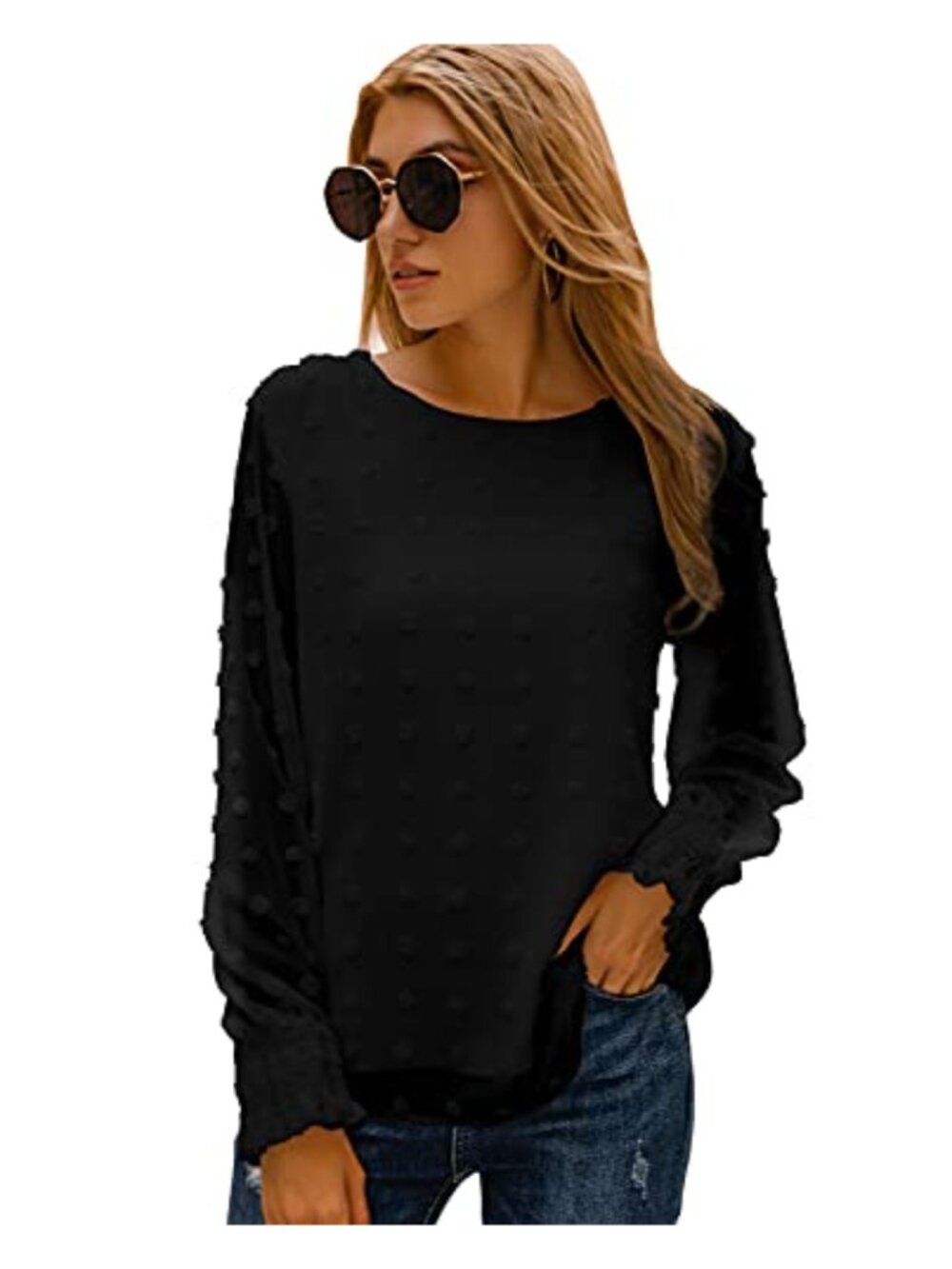 Chiffon Lantern Sleeve Blouse Women Business Casual Work Top Sheer Mesh Pom Poms
